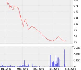 Biểu đồ diễn biến giá cổ phiếu BVS từ đầu năm 2008 đến nay - Nguồn ảnh: VNDS.