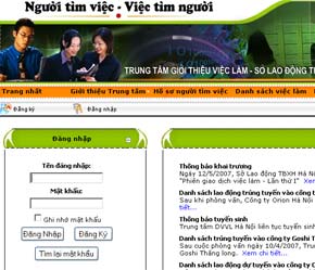 Giao diện trang web http://www.vieclamhanoi.net.