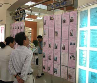 Khách hàng xem thông tin tại một sàn giao dịch bất động sản ở Tp.HCM.