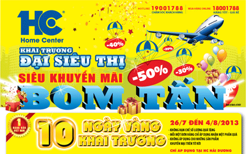 “Khai trương đại siêu thị - siêu khuyến mãi bom tấn” là chuỗi chương 
trình khuyến mãi có quy mô và độ phủ lớn nhất trên thị trường điện máy 
toàn miền Bắc và miền Trung.