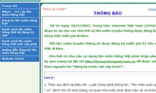 Cấp tự do miễn phí tên miền tiếng Việt