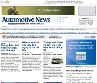 Giao diện kết quả dịch trang web Automotive News sang tiếng Việt.