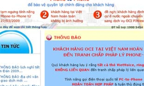 OCI khiếu nại về yêu cầu ngừng cung cấp dịch vụ phone-to-phone