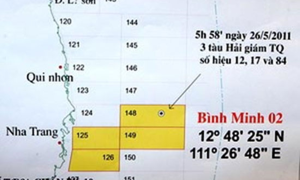 Vị trí tàu địa chấn Bình Minh 02 bị ba tàu hải giám Trung Quốc phá hoại - Ảnh: TTXVN.