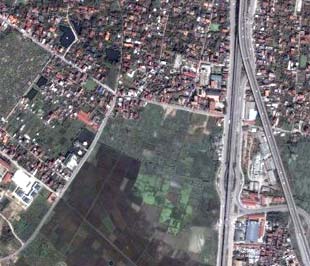 Một phần xã Đông Ngạc nhìn từ trên cao - Ảnh: Google Maps.