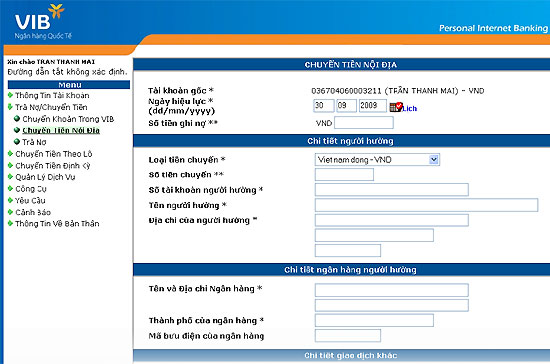 Dịch vụ VIB4U cho phép thanh toán các hóa đơn trả sau, chuyển tiền trong và ngoài hệ thống...