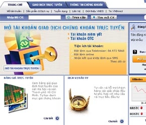 Giao diện trang chủ của VNDirect.
