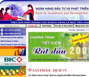Trang chủ của BIDV.