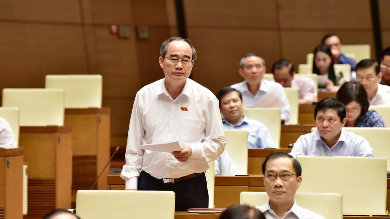 Bí thư Thành uỷ Tp.HCM Nguyễn Thiện Nhân phát biểu tại Quốc hội - Ảnh: Quang Phúc.