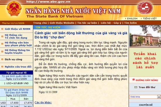 Bản tin vừa được phát trên website Ngân hàng Nhà nước.