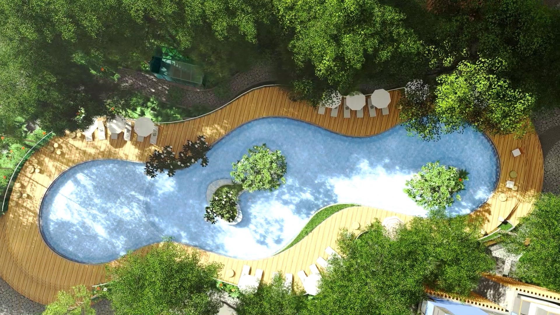 Charm City sở hữu Tổ hợp hồ bơi rộng 2.000m2 xanh mát.