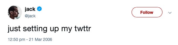 Ngày 21/3/2006, Dorsey đăng dòng tweet đầu tiên: 