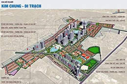 Phối cảnh quy hoạch khu đô thị Kim Chung - Di Trạch, một trong các dự án được liệt kê tại danh sách "tạm dừng chờ quy hoạch phân khu" trên website của Sở Quy hoạch - Kiến trúc Hà Nội.