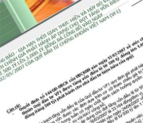 Thông báo về việc hủy bỏ giá phát hành đã công bố vào ngày 2/5/2007 của VFM trên trang web của công ty.