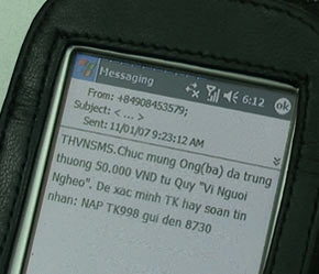 Một nội dung của tin nhắn mạo danh.