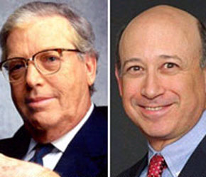 CEO James Cayne của Bear Stearns (trái) không nhận được một đồng tiền thưởng nào năm nay, trong khi CEO Llyod Blankfein của Goldman Sachs (phải) bỏ túi 70 triệu USD.