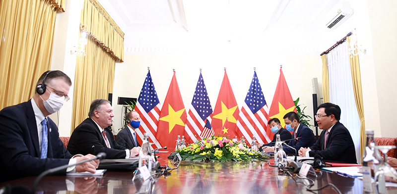 Chuyến thăm của ông Pompeo nhằm tái khẳng định sức mạnh của quan hệ Đối tác toàn diện, kỷ niệm 25 năm quan hệ ngoại giao Việt - Mỹ, thúc đẩy cam kết chung về một khu vực hòa bình, thịnh vượng và thảo luận các vấn đề hai bên cùng quan tâm - Ảnh: VGP.