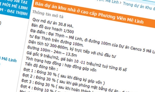 Loạn thông tin rao bán dự án khu đô thị Phương Viên - Mê Linh