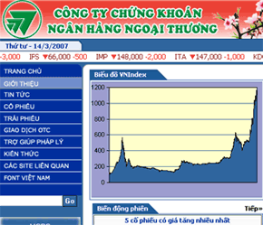Giao diện trang chủ của VCBS.