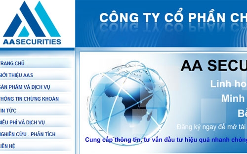 Một góc trang web của Chứng khoán Á Âu.<br>