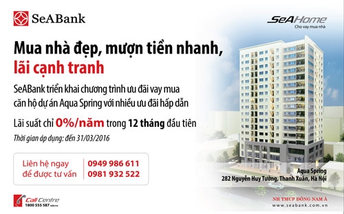 SeABank triển khai thêm nhiều gói ưu đãi cho vay vốn mua nhà chung cư từ nay đến hết tháng 3/2016.