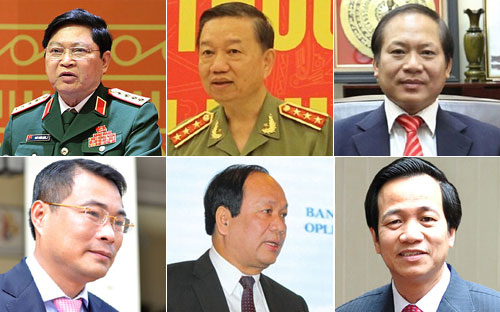 Bộ trưởng Bộ Quốc phòng Ngô Xuân Lịch, Bộ trưởng Bộ Công an Tô Lâm, Bộ trưởng Bộ Thông tin - Truyền thông Trương Minh Tuấn, Thống đốc Ngân hàng Nhà nước Lê Minh Hưng, Bộ trưởng - Chủ nhiệm Văn phòng Chính phủ Mai Tiến Dũng, Bộ trưởng Bộ Lao động - Thương binh và Xã hội Đào Ngọc Dung.