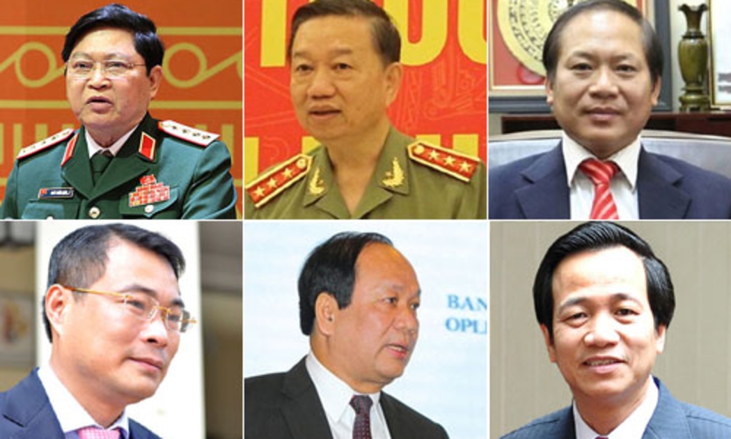Bộ trưởng Bộ Quốc phòng Ngô Xuân Lịch, Bộ trưởng Bộ Công an Tô Lâm, Bộ trưởng Bộ Thông tin - Truyền thông Trương Minh Tuấn, Thống đốc Ngân hàng Nhà nước Lê Minh Hưng, Bộ trưởng - Chủ nhiệm Văn phòng Chính phủ Mai Tiến Dũng, Bộ trưởng Bộ Lao động - Thương binh và Xã hội Đào Ngọc Dung.