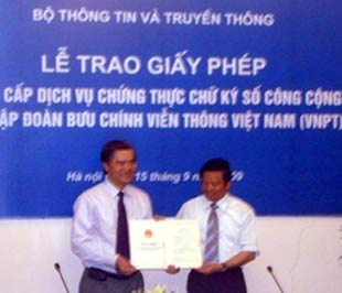 VNPT nhận giấy phép cung cấp dịch vụ Chứng thực chữ ký số công cộng.