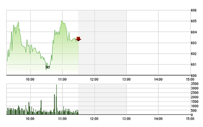 VN-Index trồi sụt mạnh trong phiên sáng nay mỗi khi các trụ biến động và đổi vai cho nhau - Ảnh: TVSI.