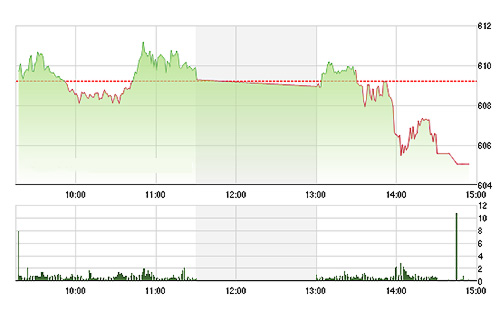 VN-Index rơi thẳng đứng chiều nay khi các blue-chips khác cũng suy yếu theo VNM. ảnh TVsI