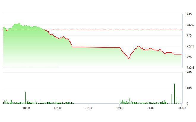 VN-Index rơi mạnh đầu phiên chiều, sau đó phục hồi nhẹ.