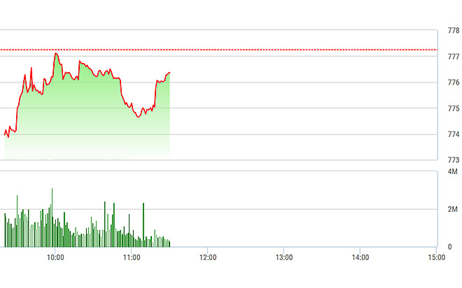 VN-Index giảm trong cả phiên sáng nay nhưng mức độ khá nhẹ.