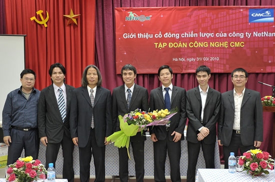 Đại diện CMC và NetNam tại lễ công bố cổ đông chiến lược ngày 31/3.