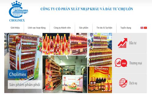Trang web của Công ty Cổ phần Xuất nhập khẩu và Đầu tư Chợ Lớn (Cholimex).