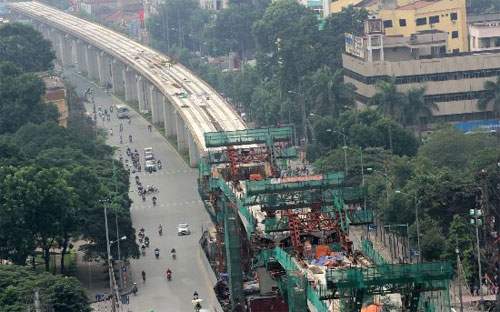 Một góc dự án đường sắt trên cao Cát Linh - Hà Đông.<br>
