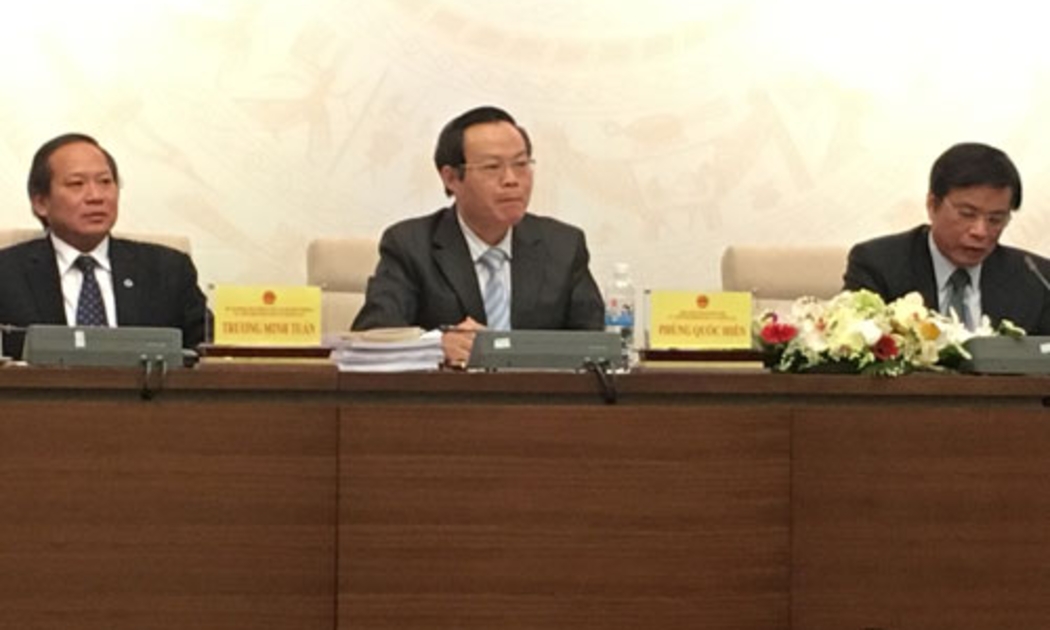 Đoàn chủ tọa buổi họp báo công bố kết quả bầu cử đại biểu Quốc hội khoá 14.