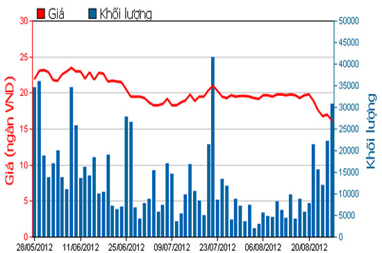 Diễn biến giá cổ phiếu DQC trong 3 tháng qua. Nguồn: HOSE.