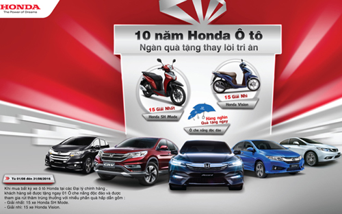Theo thống kê, cộng dồn đến hết tháng 7/2016, tổng sản lượng bán hàng ôtô của Honda Việt Nam đạt trên 47.000 chiếc.