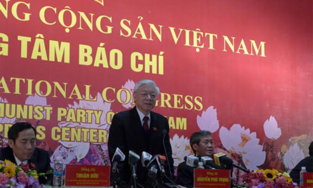 Tổng bí thư Nguyễn Phú Trọng chủ trì buổi họp báo sáng 28/1 - Ảnh: P.H.