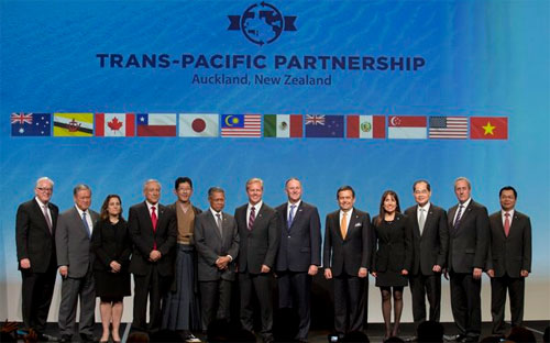 Đại diện 12 nước tham gia ký kết TPP tại Aucland - New Zealand.