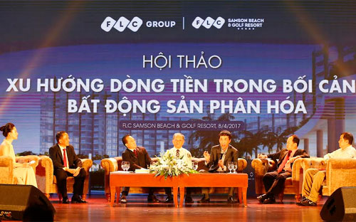 Các diễn giả tham tham dự hội thảo về cơ hội đầu tư và tiềm năng Tập đoàn FLC, diễn ra tại quần thể FLC Sầm Sơn ngày 8/4/2017.