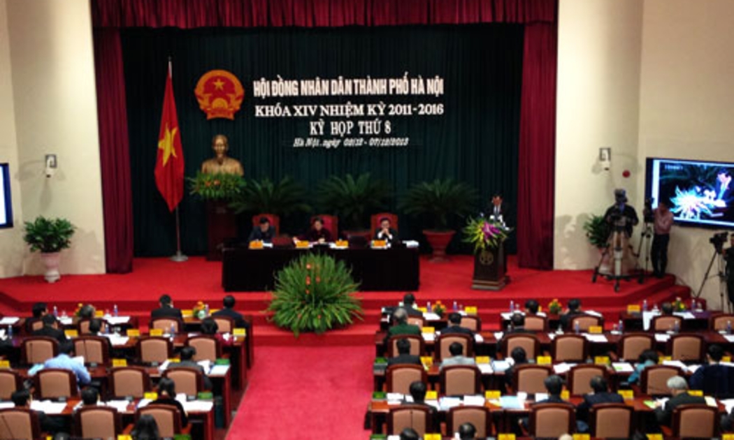 Quang cảnh phiên họp Hội đồng Nhân dân thành phố Hà Nội sáng 2/12.