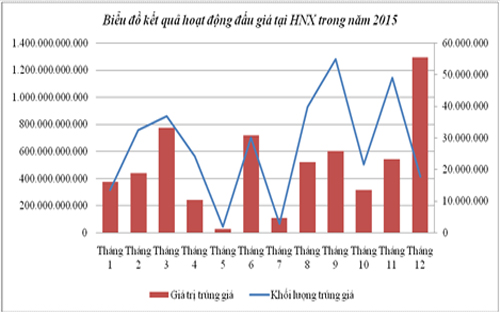 Biểu đồ kết quả hoạt động đấu giá trên HNX.<br>