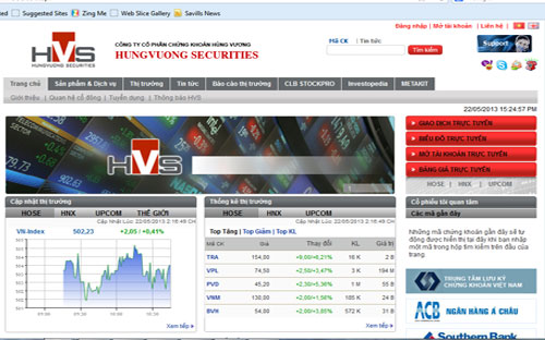 Giao diện trang Web của Chứng khoán Hùng Vương.<br>