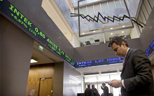 Quang cảnh Sở Giao dịch Chứng khoán Athens (Hy Lạp) - Nguồn: Internet.<br>