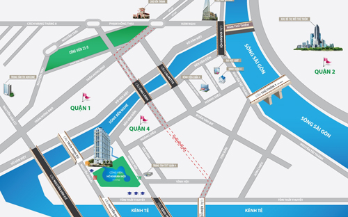 Tọa lạc tại số 278 - 283 Bến Vân Đồn, Grand Riverside sở hữu một vị trí lý tưởng để kết nối đến trung tâm quận 1.