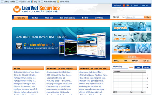 Trang web của Chứng khoán Liên Việt.<br>