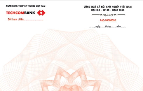 Phần trên mẫu phôi cam kết bảo lãnh mới của Techcombank.