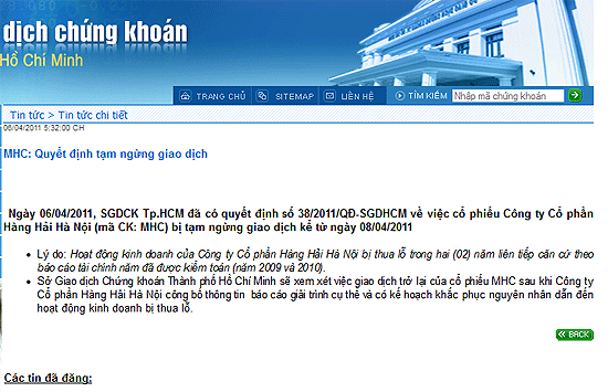 HSX thông báo dừng giao dịch MHC chỉ trước một ngày