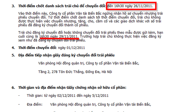 Thông tin công bố trên trang web của NOS có hai thời điểm khác nhau về việc chốt danh sách trái chủ.